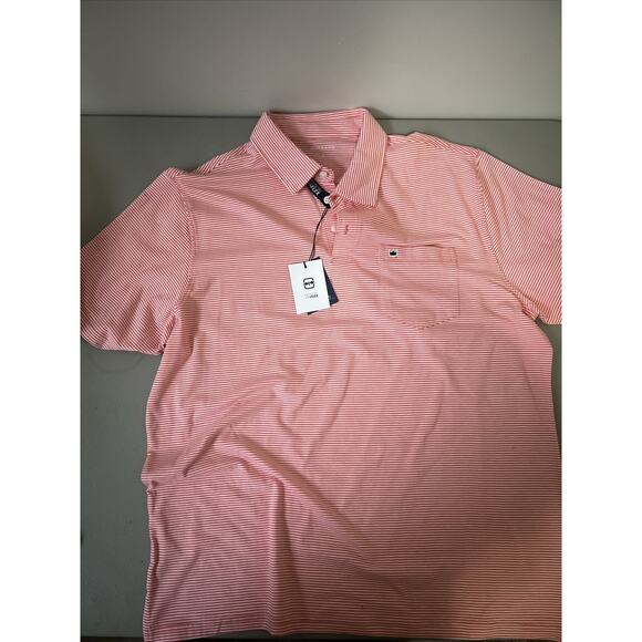 Crown & Ivy Motion Flex Soft Knit Polo Coral White Striped Men's Size Large - Picture 1 of 6